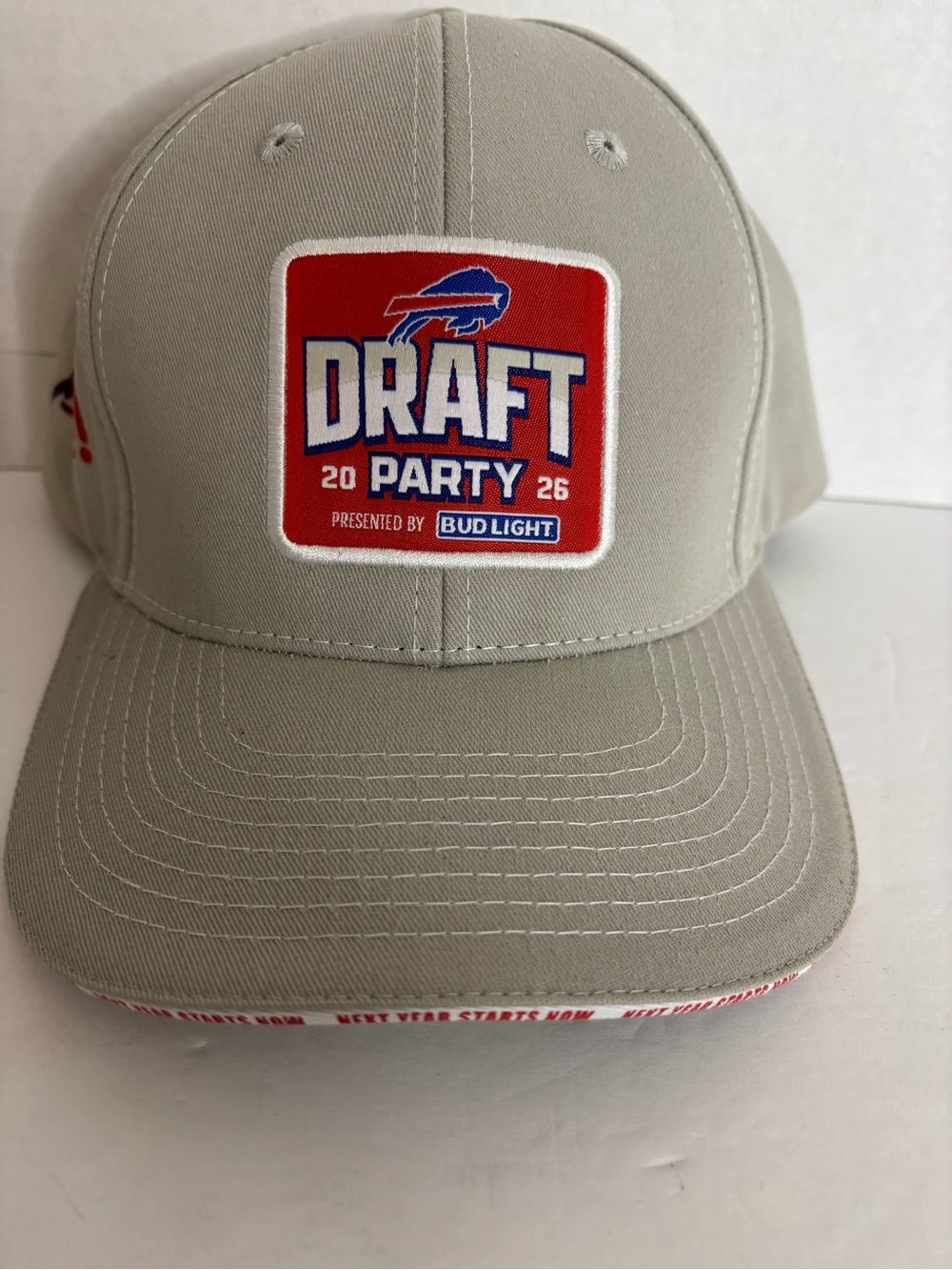 Draft Party 2026 Baseball Hat - Light Gray with Red Patch